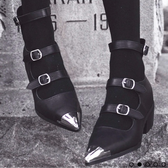 Black TUKskin 3-Buckle Cuban Heel - Picture 2 of 9